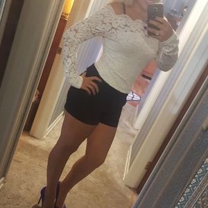 Women Floral Lace Off Shoulder Top (Off-White)